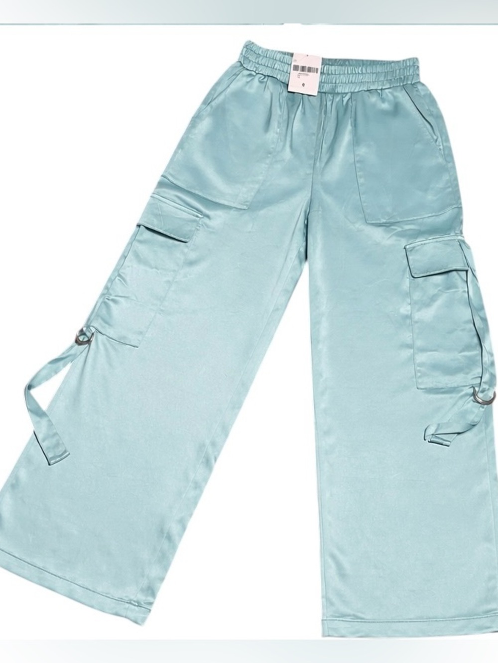 Forever 21 Women's Satin Cargo Pants - Aqua / Seafoam Green - Size S NWT
